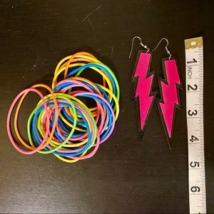 80s Jewelry - Lightening bolt earrings & bracelets